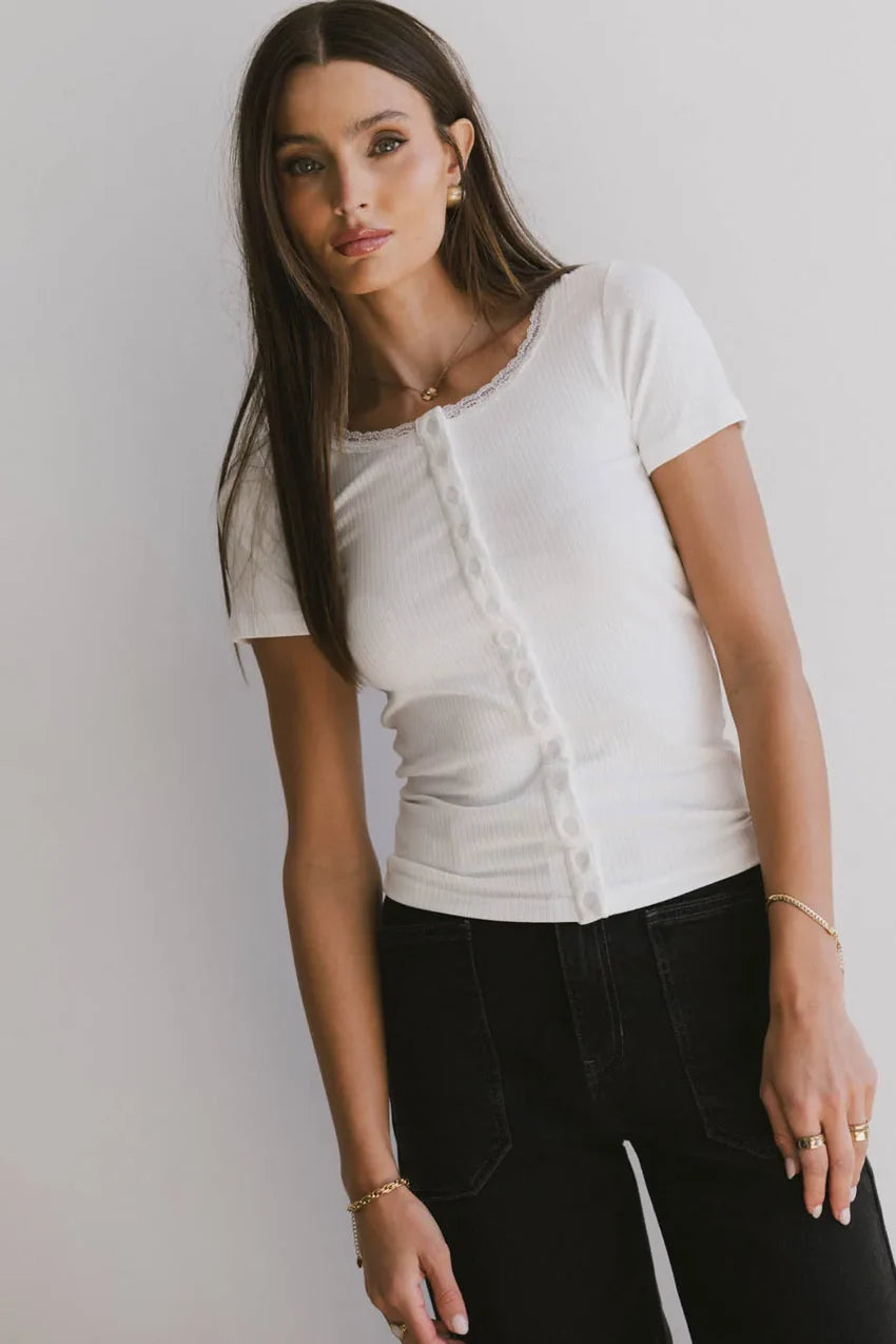 Ipsy Ribbed Tee In Ivory - Final Sale