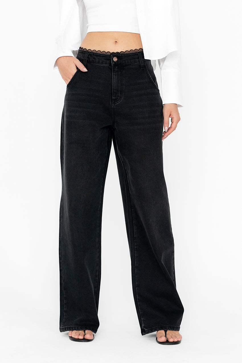 Della Lace Trim Baggy Jeans - Final Sale