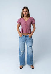 Brianna Embroidered Blouse In Brick - Final Sale