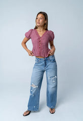 Brianna Embroidered Blouse In Brick - Final Sale