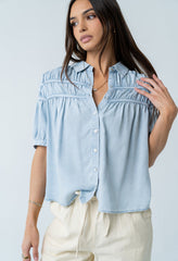 Whitney Button Up Blouse In Light Wash