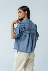 Whitney Button Up Blouse In Medium Wash - Final Sale