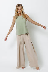 Katie Wide Leg Tencel Pants In Taupe - Final Sale