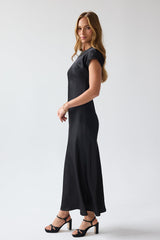 Hannah Satin Maxi Dress In Black