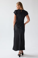 Hannah Satin Maxi Dress In Black