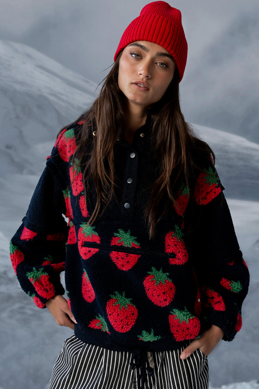 Maria Oversized Sherpa Jacket In Navy - Final Sale