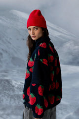 Maria Oversized Sherpa Jacket In Navy - Final Sale