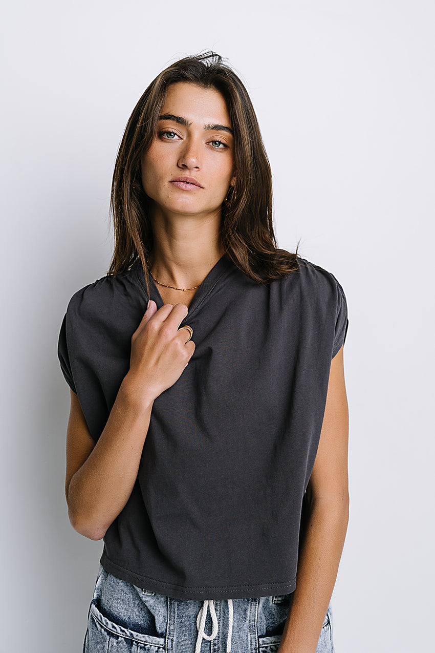 Noelle Ruched Top in Charcoal - FINAL SALE