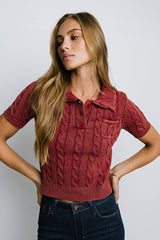 Halle Cable Knit Top In Red