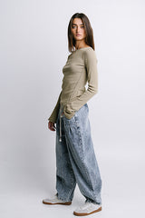 Toby Ribbed Top In Olive - Final Sale