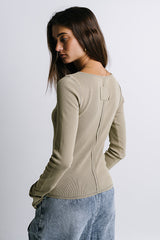 Toby Ribbed Top In Olive - Final Sale
