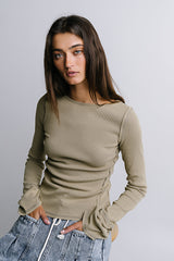 Toby Ribbed Top In Olive - Final Sale